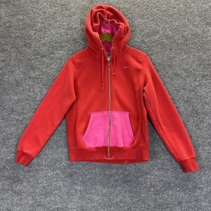 Nike Hoodie Womens Medium Red Pink Full Zip Fleece Colorblock Sweatshirt Sports